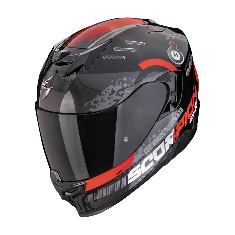 Integruotas motociklininko šalmas Scorpion EXO-520 EVO AIR TITAN metallic black-red išpardavimas