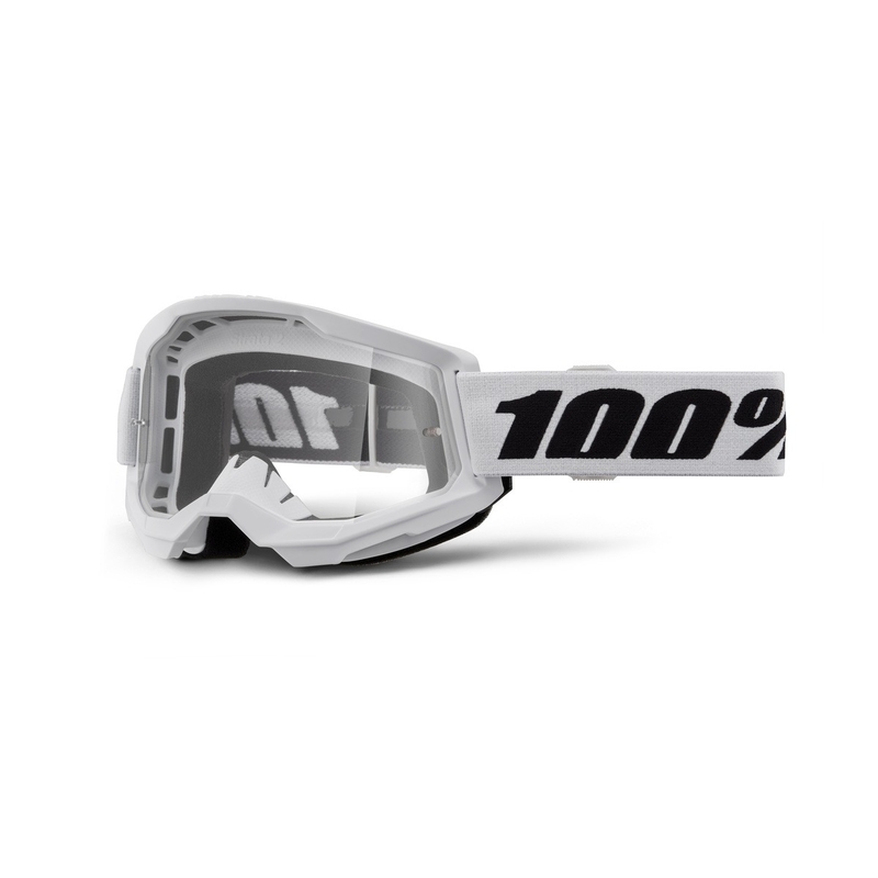 Motokroso akiniai 100% STRATA 2 Nauji balti (skaidrus pleištas)