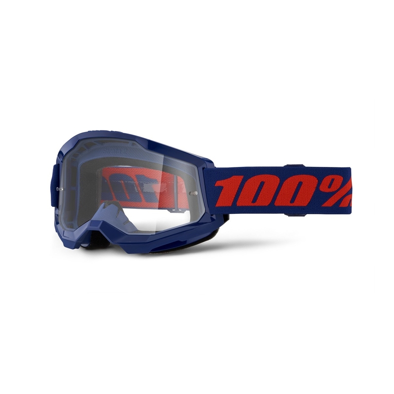 Motokroso akiniai 100% STRATA 2 Nauji tamsiai mėlyni (skaidrus pleištas)