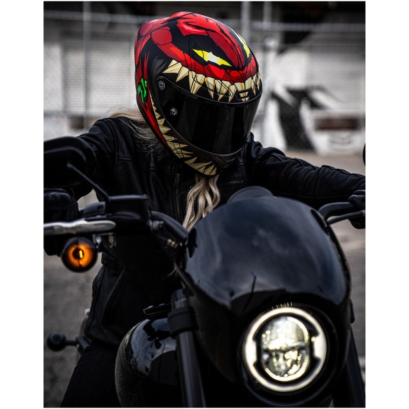 Integruotas motociklininko šalmas HJC RPHA 1 Toxin Marvel MC1SF raudonai pilkai žalias išpardavimas