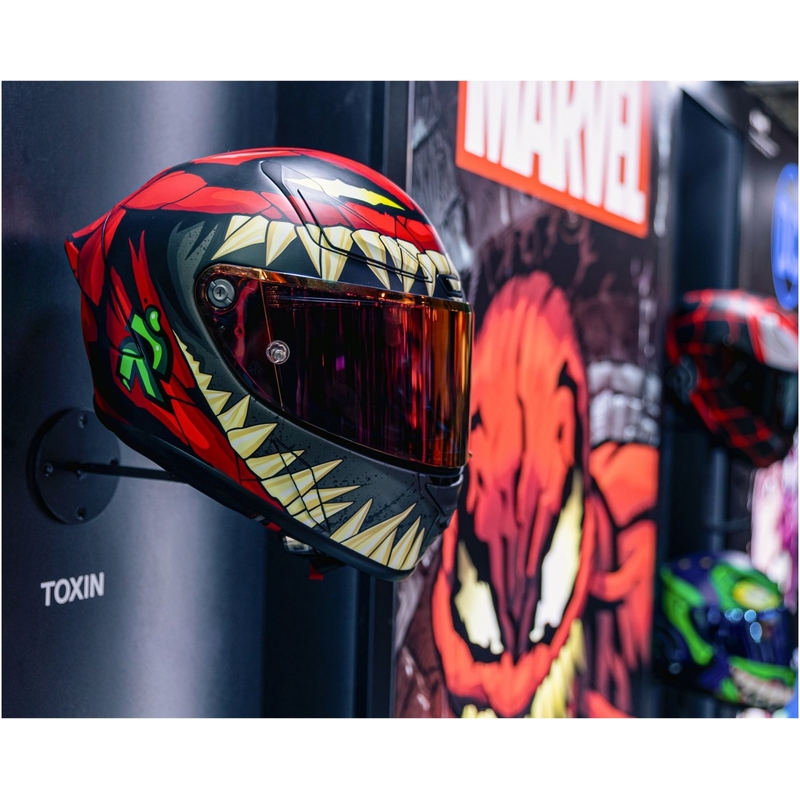 Integruotas motociklininko šalmas HJC RPHA 1 Toxin Marvel MC1SF raudonai pilkai žalias išpardavimas