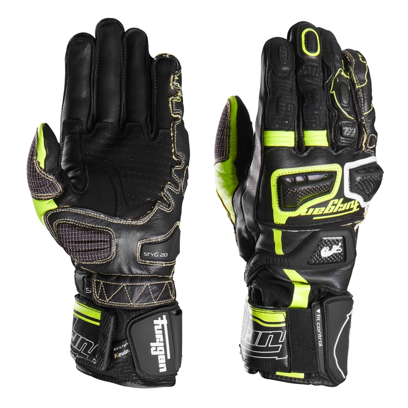 Furygan Styg 20 x Kevlar motociklo pirštinės, juodos-fluorescencinės-geltonos-baltos