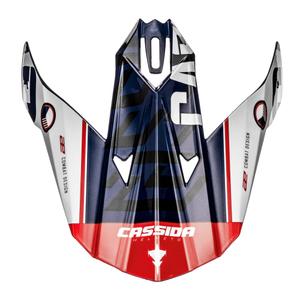 "Cassida Cross Cup Sonic" mėlynos-baltos-raudonos spalvos šalmo skydelis