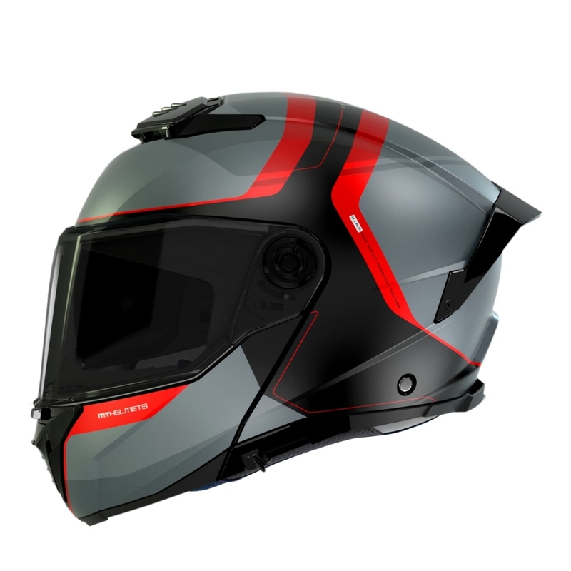 MT ATOM 2 SV EMALLA B15 motociklininko šalmas matinis pilkai-juodai-raudonas