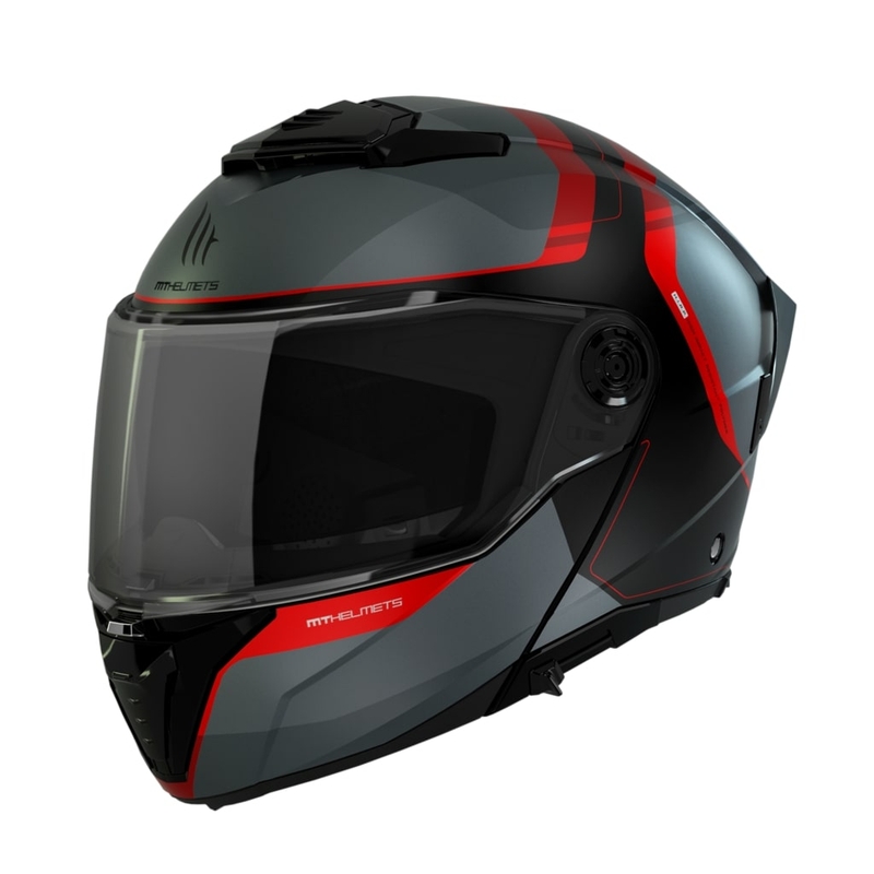 MT ATOM 2 SV EMALLA B15 motociklininko šalmas matinis pilkai-juodai-raudonas