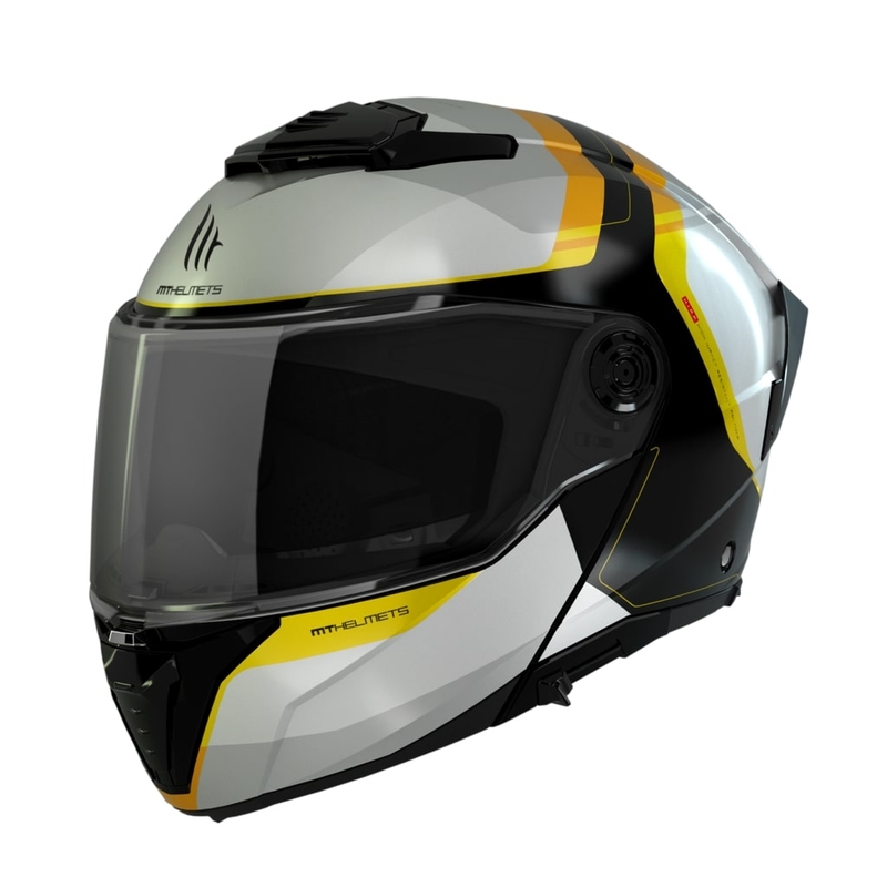 Motociklininko šalmas MT ATOM 2 SV EMALLA B3 balta-juoda-geltona
