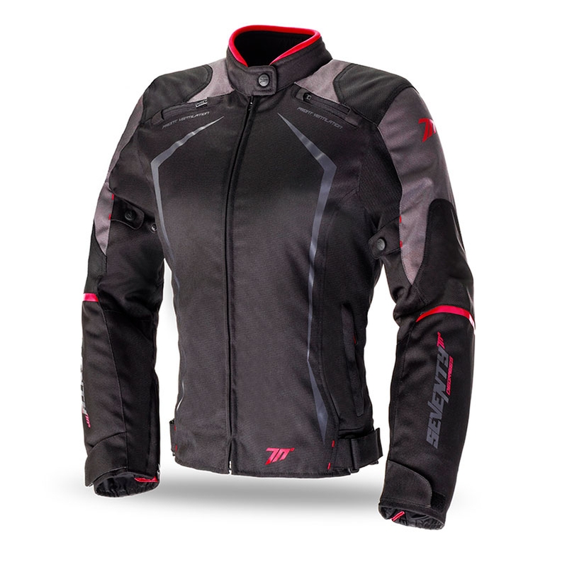 Moteriška motociklininko striukė SEVENTY DEGREES SD-JR49 juoda-raudona