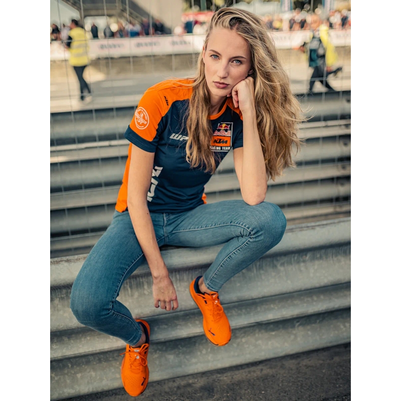 Moteriški KTM Replica Team marškinėliai mėlynai oranžiniai