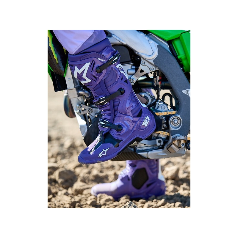 Alpinestars Tech 10 motociklininko batai violetinė-juoda-balta