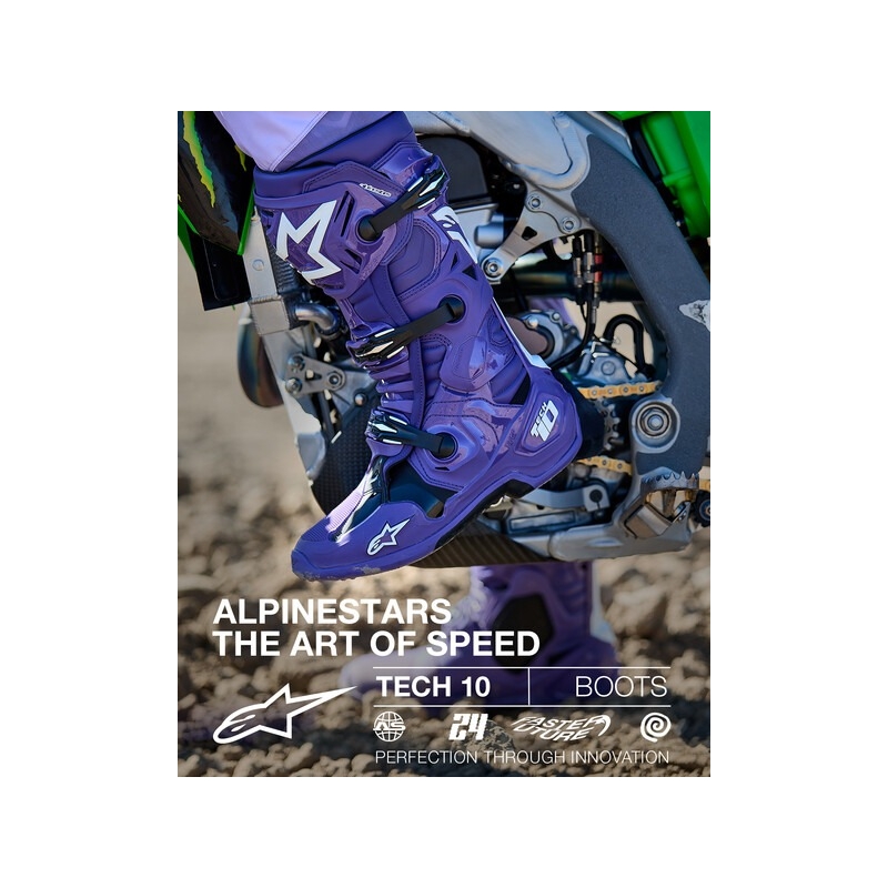 Alpinestars Tech 10 motociklininko batai violetinė-juoda-balta