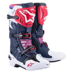 "Alpinestars Tech 10 Supervented" perforuoti tamsiai mėlyni-balti-raudoni-violetiniai motociklininko batai