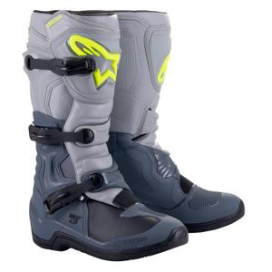 Alpinestars Tech 3 šviesiai pilkai-juodai-fluo geltoni motociklininko batai