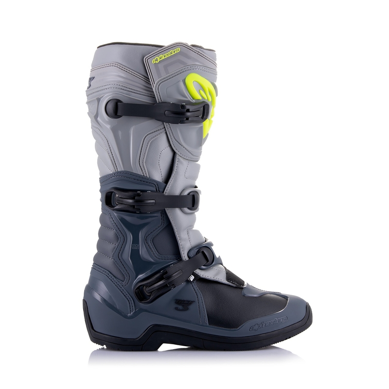 Alpinestars Tech 3 šviesiai pilkai-juodai-fluo geltoni motociklininko batai