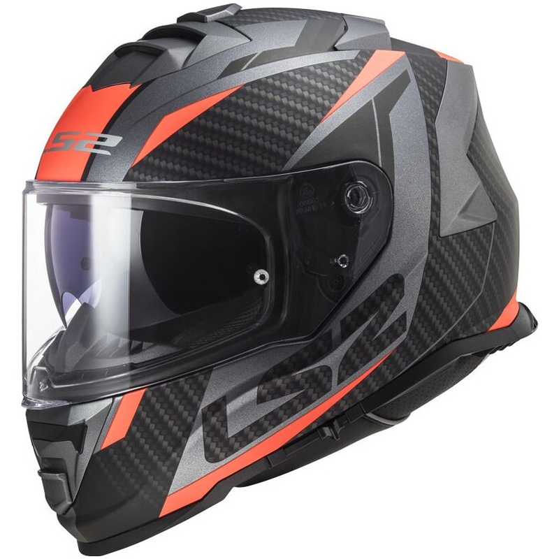 LS2 FF800 Storm II Racer titano-oranžinis integralus motociklininko šalmas