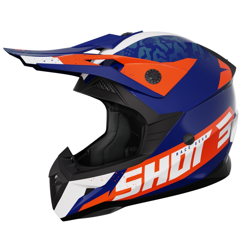 Motokrosová helma na motorku Shot Pulse Airfit modro-bílo-oranžová lesklá výprodej