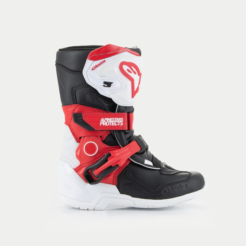"Alpinestars Tech 3S Kids" juodos, baltos ir raudonos spalvų motociklininkų batai