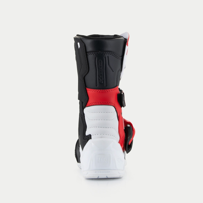"Alpinestars Tech 3S Kids" juodos, baltos ir raudonos spalvų motociklininkų batai