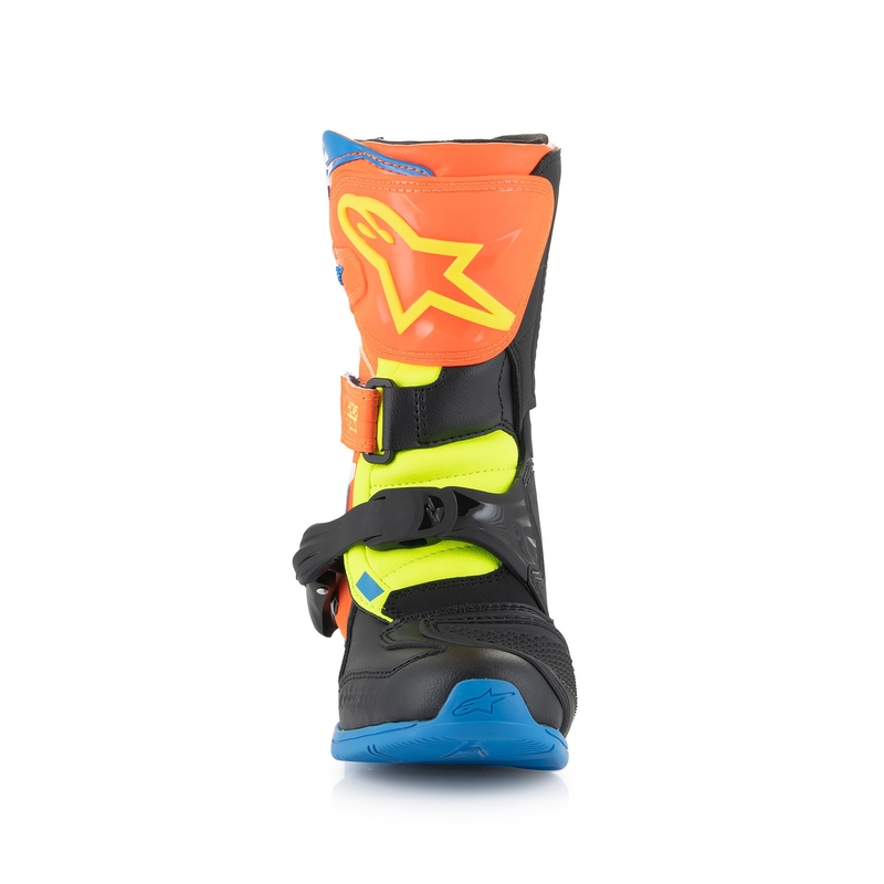 Alpinestars Tech 3S Kids fluo oranžiniai-mėlyni-fluo geltoni-juodi-juodi motociklininko batai
