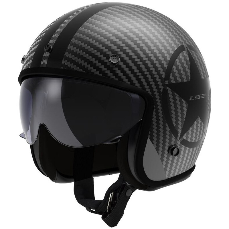 Atviras motociklininko šalmas LS2 OF601 Bob II Carbon Star Black Matte