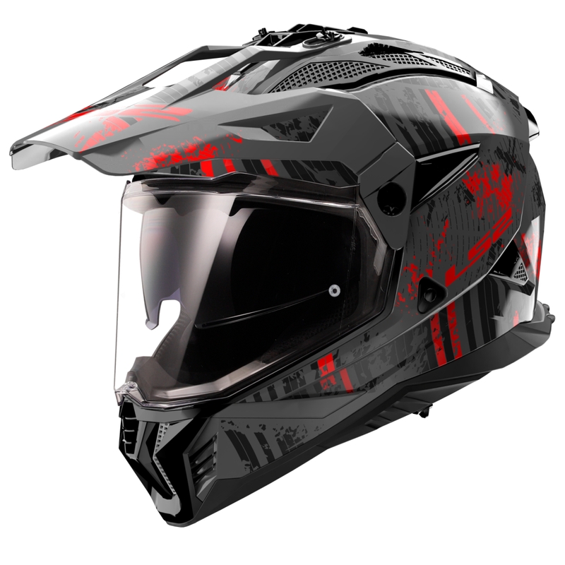 Enduro motociklininko šalmas LS2 MX702 PIONEER II CRAZY juodai raudonas