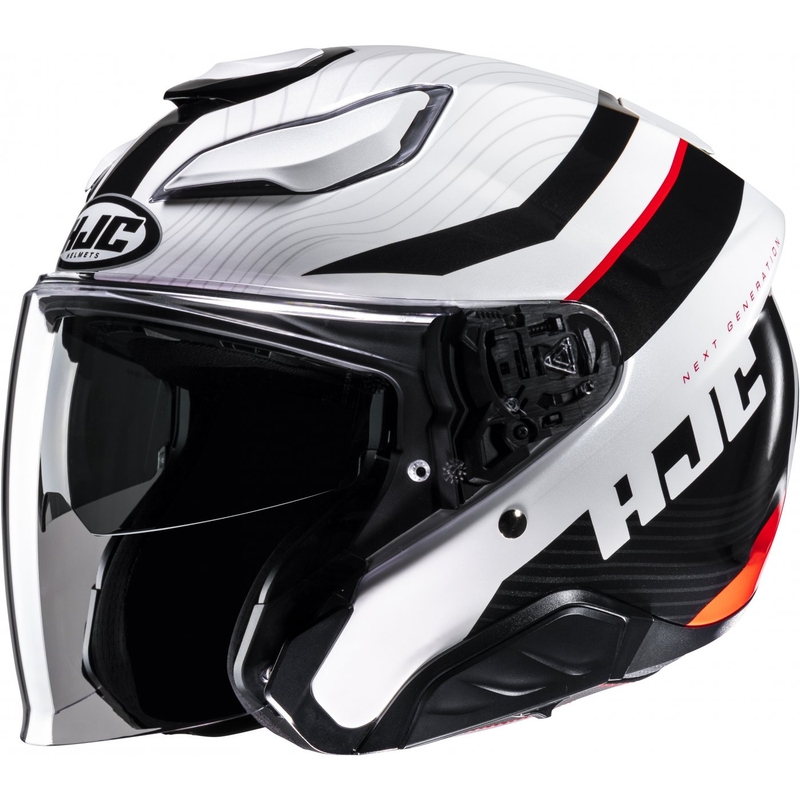 Atviras motociklininko šalmas HJC F31 Naby MC1 baltas-juodas-raudonas