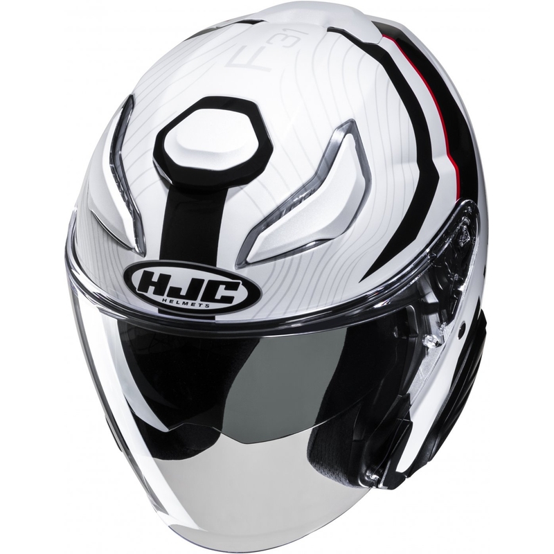 Atviras motociklininko šalmas HJC F31 Naby MC1 baltas-juodas-raudonas