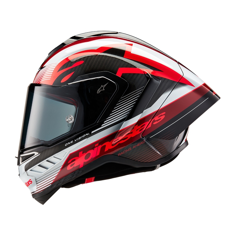 "Alpinestars Supertech R-10 Team" anglies raudonos ir baltos spalvos integralus motociklininko šalmas