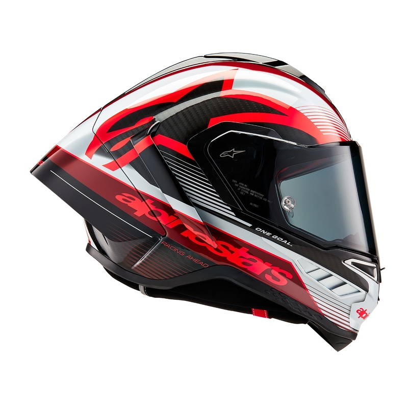 "Alpinestars Supertech R-10 Team" anglies raudonos ir baltos spalvos integralus motociklininko šalmas