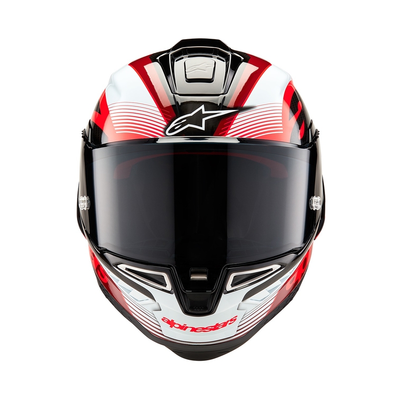 "Alpinestars Supertech R-10 Team" anglies raudonos ir baltos spalvos integralus motociklininko šalmas