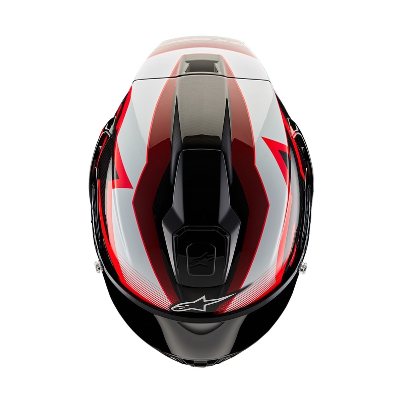 "Alpinestars Supertech R-10 Team" anglies raudonos ir baltos spalvos integralus motociklininko šalmas