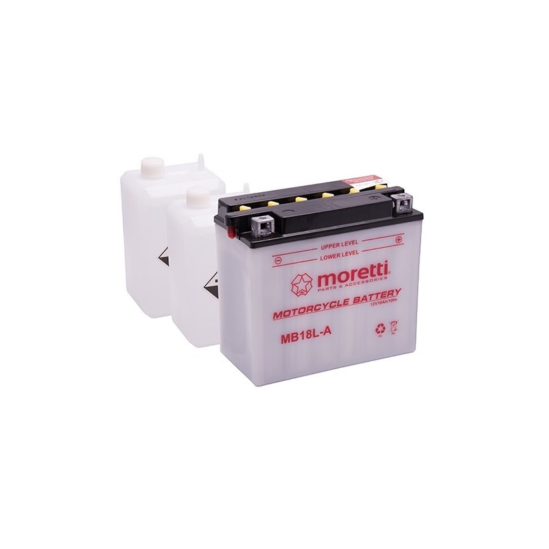Konvenční motocyklová baterie Moretti MB18L-A, 12V 18Ah