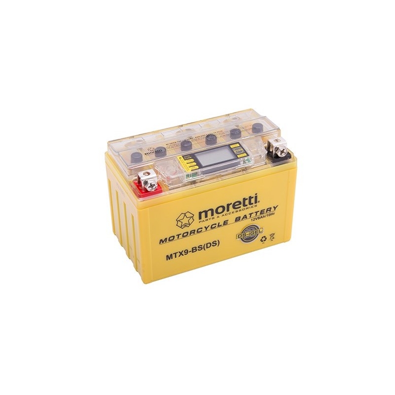 "Moretti MTX9-BS" priežiūros nereikalaujantis gelinis akumuliatorius, 12 V 8 Ah, su įtampos matuokliu