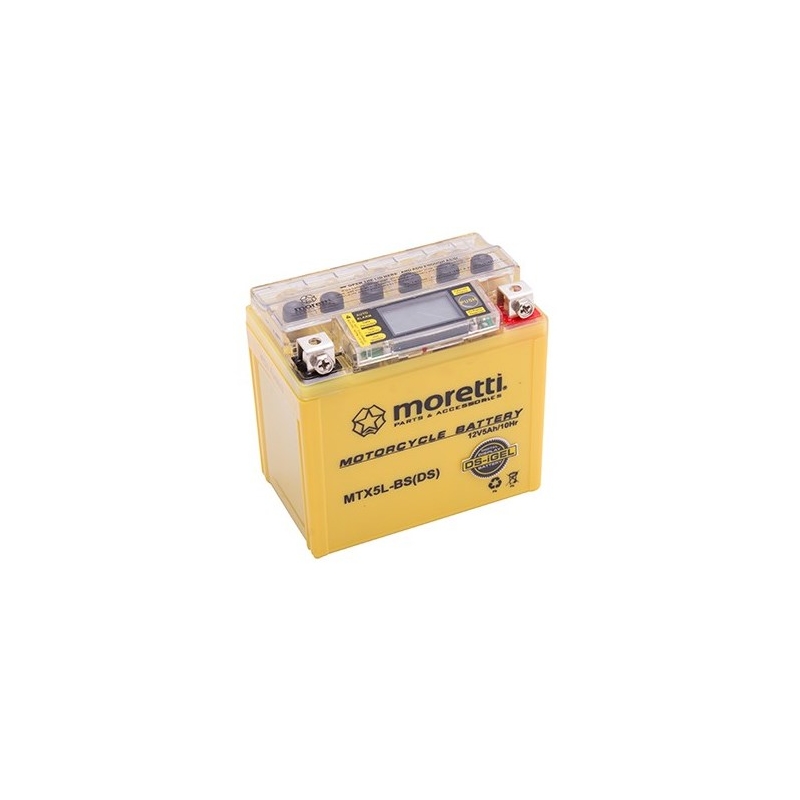 Bezúdržbová gelová baterie Moretti MTX5L-BS, 12V 5Ah s měřičem napětí