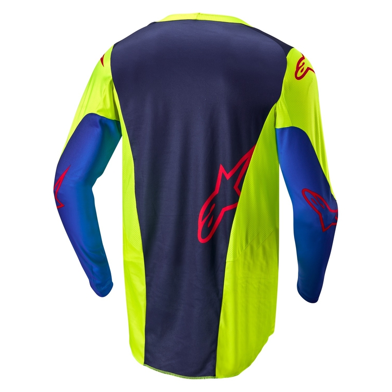 Alpinestars Racer Hoen fluo geltonai-mėlynai-raudoni motokroso marškinėliai