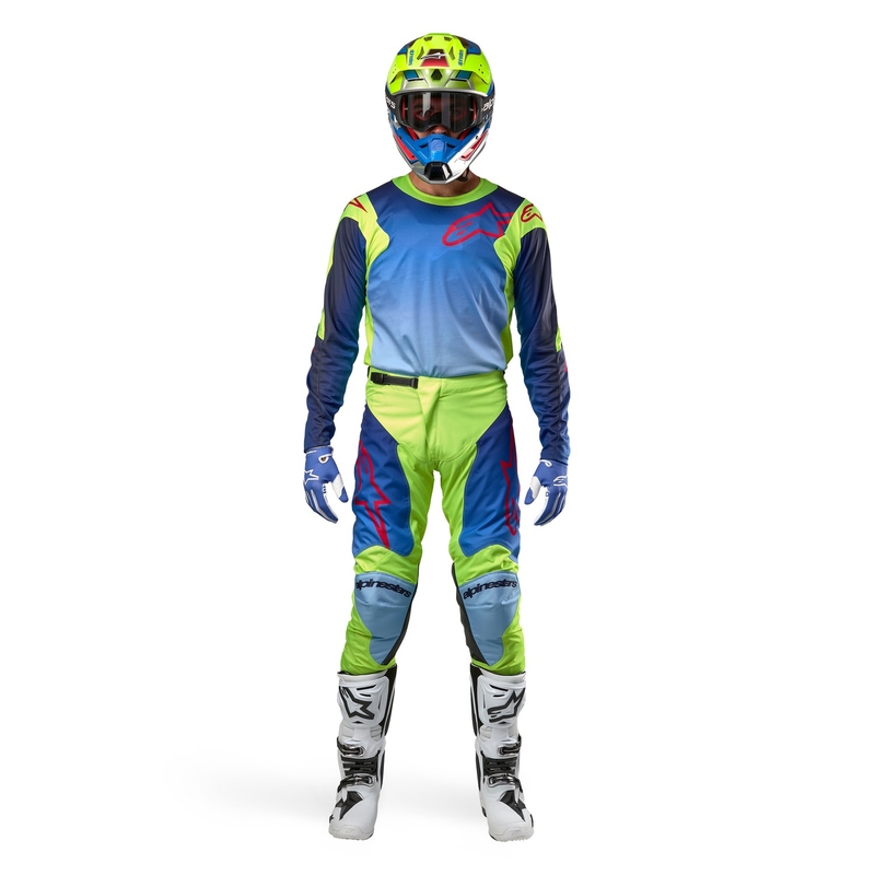 Alpinestars Racer Hoen fluo geltonai-mėlynai-raudoni motokroso marškinėliai