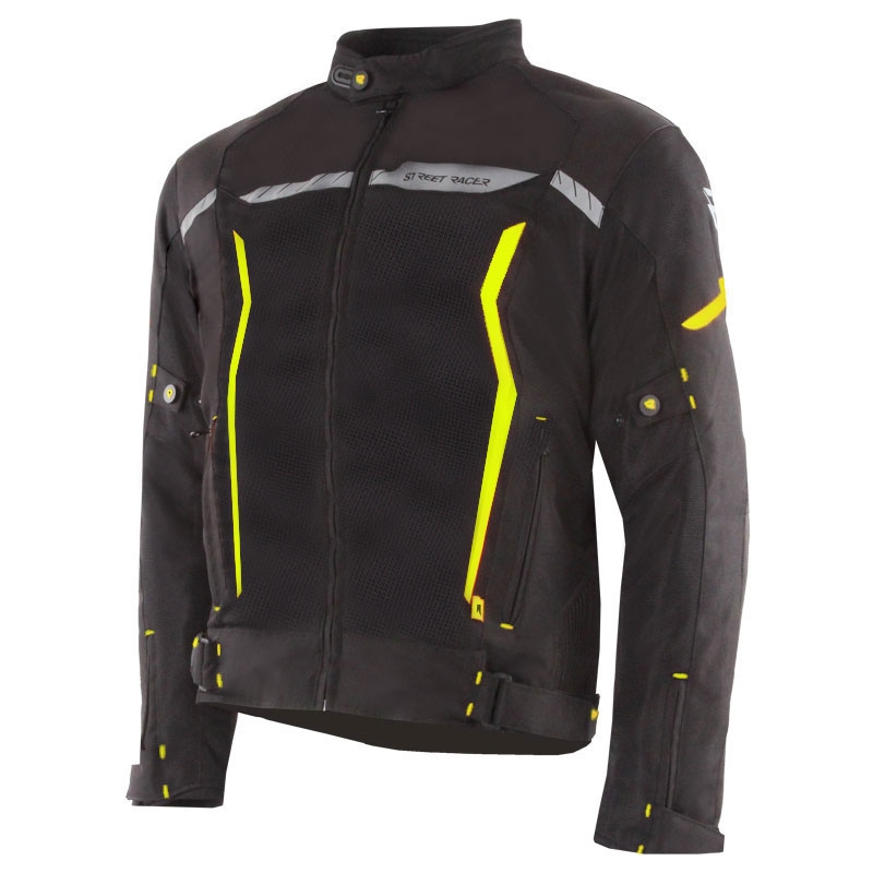 "Street Racer Flex Air" juodai-fluo geltonos spalvos motociklininko striukė