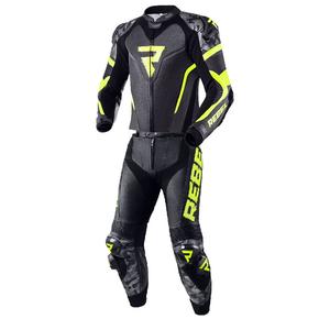 "Rebelhorn Rebel" juoda-pilka-geltona-fluo geltona motociklininko kombinezonas