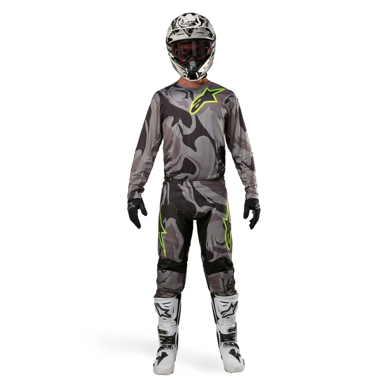 Alpinestars Racer Taktinės motokroso kelnės pilka kamufliažinė-fluo geltona-juoda