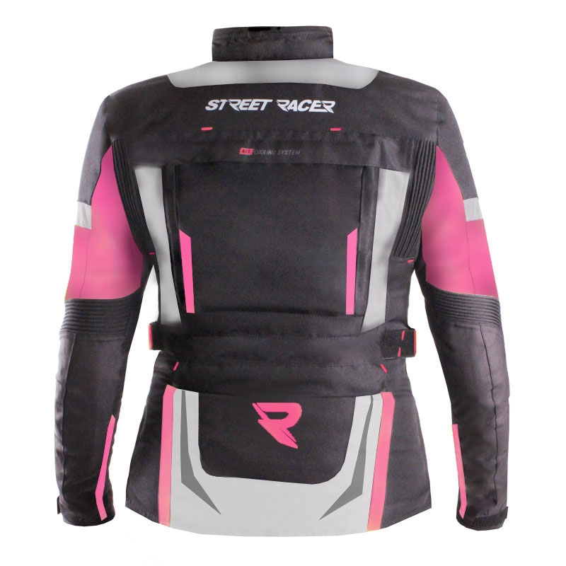 Moteriška motociklo striukė „Street Racer Hilax“ juoda-pilka-rožinė