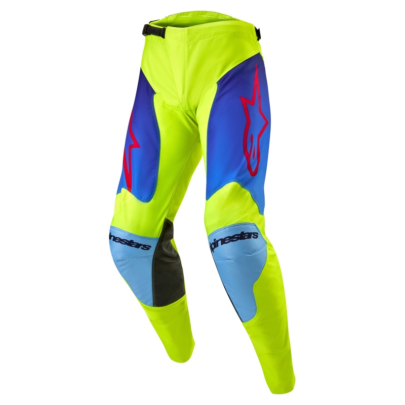 Alpinestars Racer Hoen fluo geltonos-mėlynos-raudonos motokroso kelnės