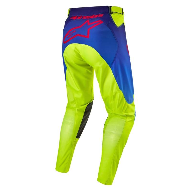 Alpinestars Racer Hoen fluo geltonos-mėlynos-raudonos motokroso kelnės