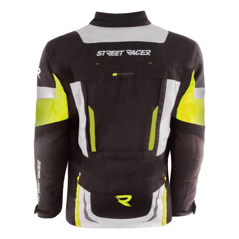 Street Racer Hilax juoda-pilka-fluo geltona motociklininko striukė