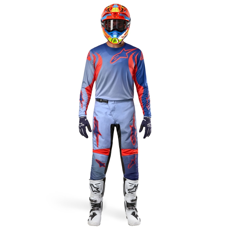 Alpinestars Fluid Lucent motokroso kelnės mėlyna-šviesiai mėlyna-oranžinė