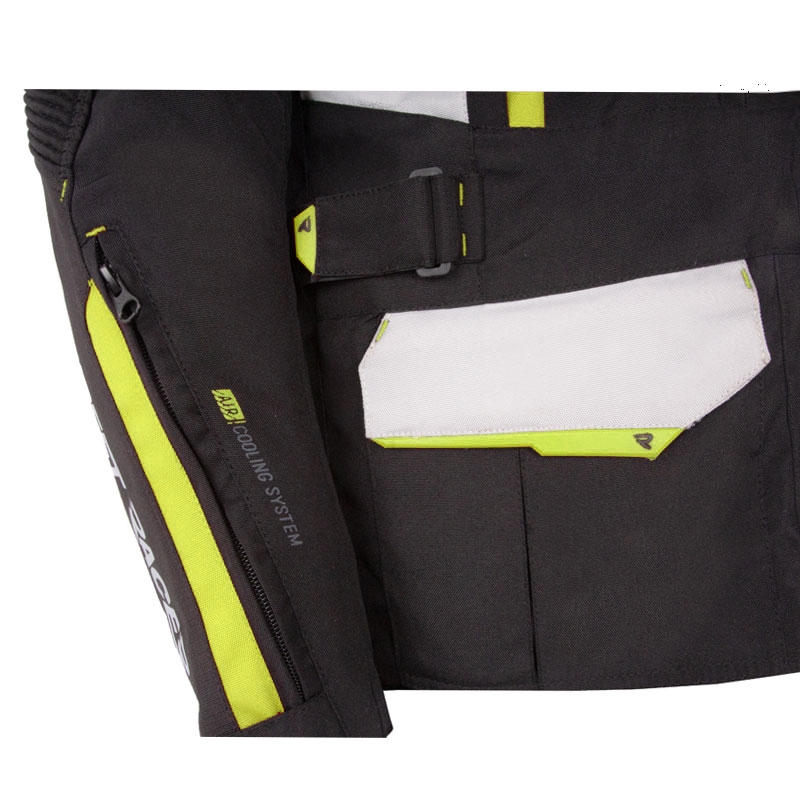 Street Racer Hilax juoda-pilka-fluo geltona motociklininko striukė