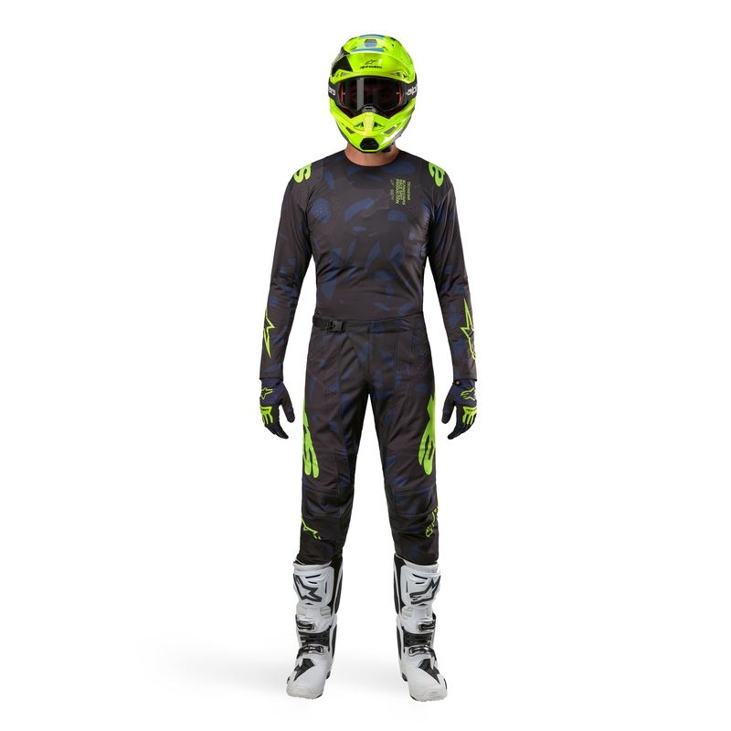Alpinestars Techstar Rantera motokroso kelnės Black-Blue-Fluo Yellow