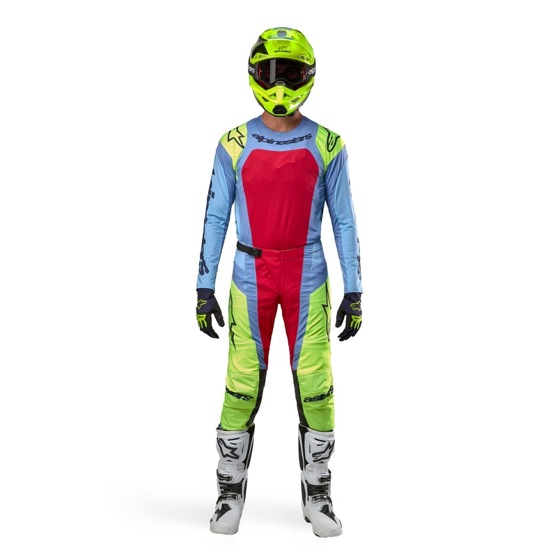 Alpinestars Techstar Ocuri motokroso kelnės Light Blue-Fluo Yellow-Red