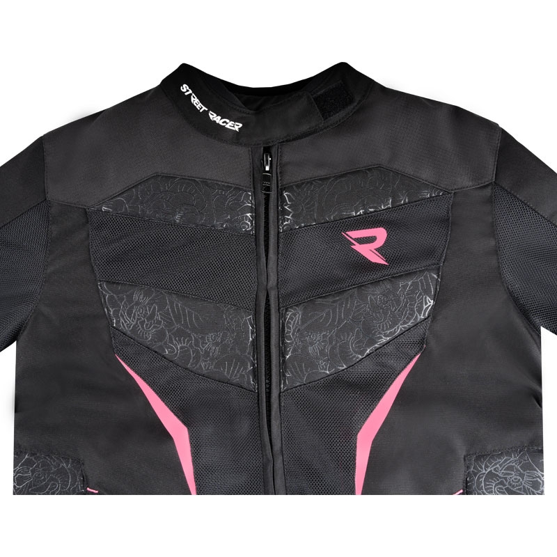Moteriška Street Racer Rose Air juoda ir rožinė motociklininko striukė
