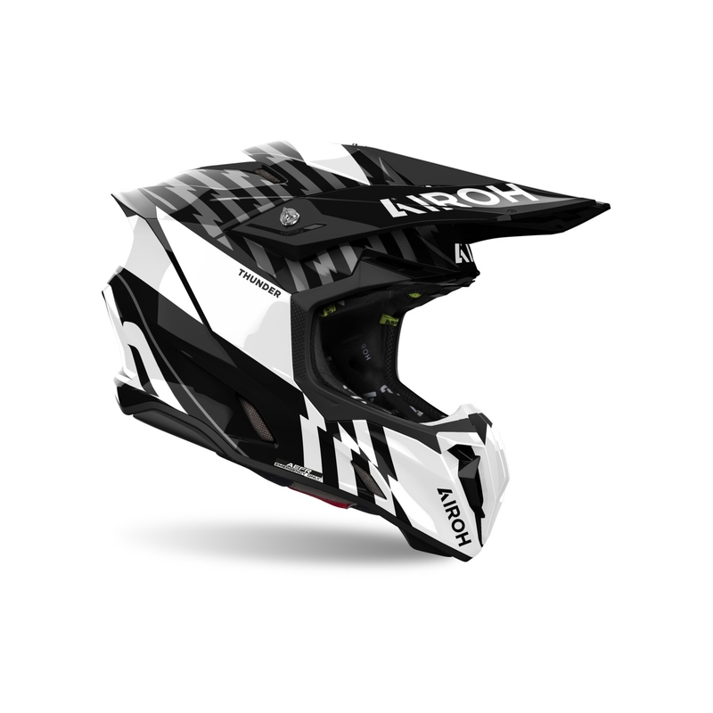 Motokroso šalmas "Airoh Twist 3 Thunder" blizgus juodai baltas