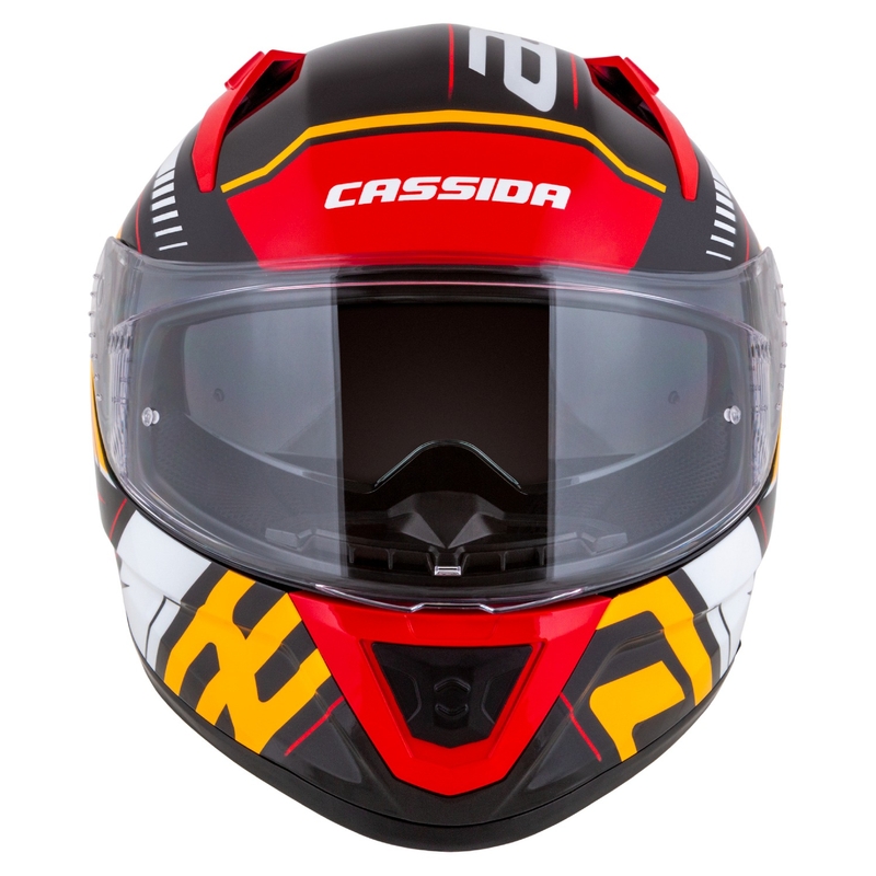 "Cassida Aero Drome" perlamutrinis juodas-oranžinis-raudonas-baltas integralus motociklininko šalmas