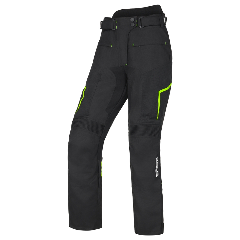Moteriškos motociklininko kelnės RSA Bolt Black-White-Fluo Yellow